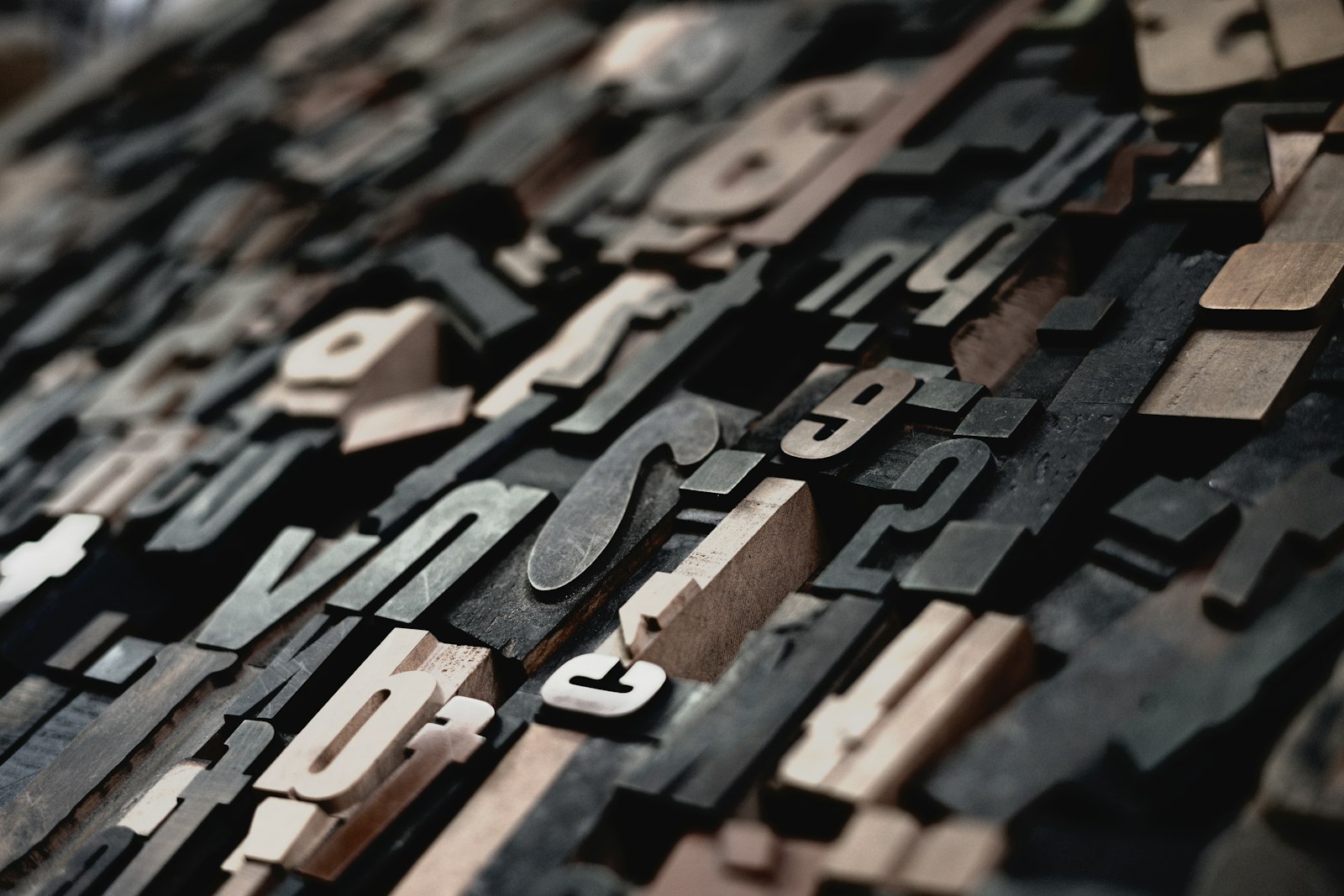 Loose letterpress type blocks in a drawer